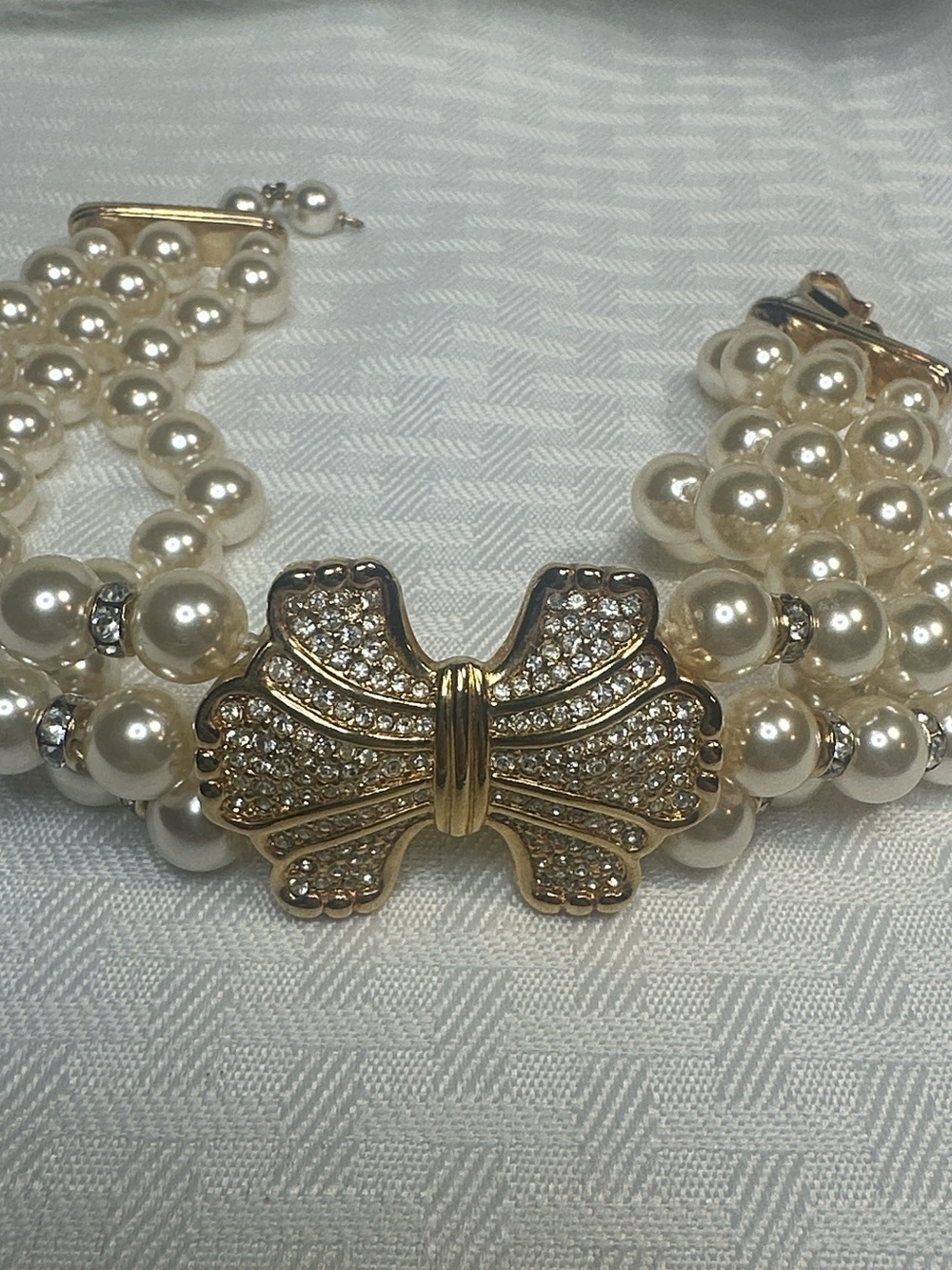 Swarovski 3 strands pearls Necklace cubic zirconia gold pendant - Picture 10 of 10